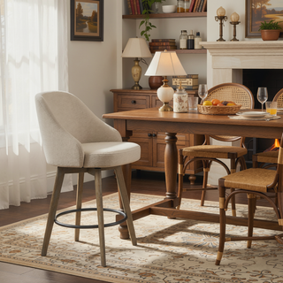 Sunvega Swivel Counter Stool with Medium High Back and Metal Ring Footrest