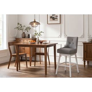 Sunvega Set Of 2 Swivel Bar Stools With Grey Leather Look Upholstery And White Wood
