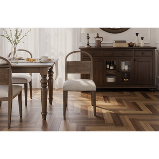 Sunvega Cocoa Finish Wood Arch Back Chair with White Sand Upholstered Seat