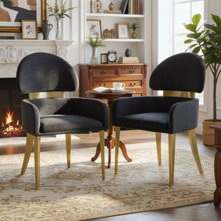 Sunvega Contemporary White and Gold Stainless Steel Arm Chairs for Dining Room