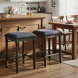Sunvega Rustic Chic Upholstered Swivel Counter Height Stool Set of 2