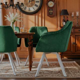 Sunvega Green Velvet Upholstered Swivel Chair with Channel Tufted Back and Chrome Legs