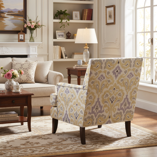 Sunvega Track Arm Club Chair with Expresso Legs and Silver Nailheads