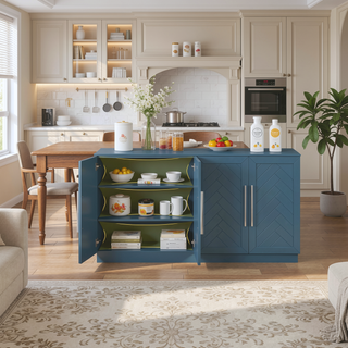 Sunvega Sideboard Buffet Cabinet with Adjustable Shelves and Silver Handles for Kitchen Dining Room