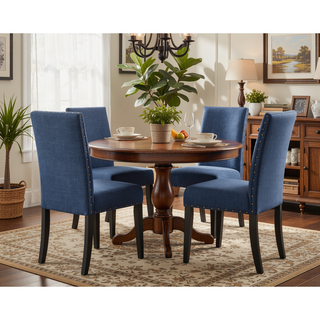 Sunvega Gray Linen and Cotton Fabric Dining Chairs with Nailhead Trim, Set of 2