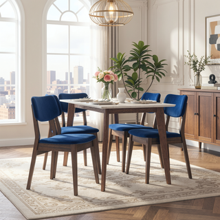 Sunvega Mid Century Modern Blue Velvet Upholstered Dining Chairs Set of 2