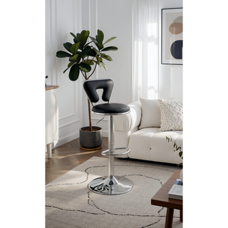 Sunvega Silver Faux Leather Adjustable Stool Set of 2 with Tufted Seats and Chrome Base