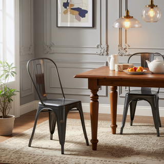 Sunvega Modern Gray Metal Dining Chairs Set of 2 with 18 Inch Seat Height