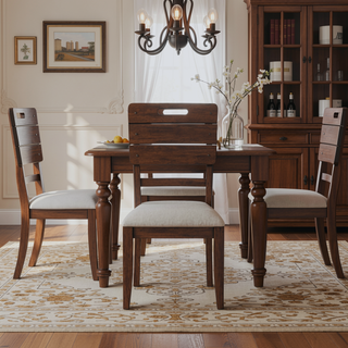 Sunvega Brown Finish Tray Back Upholstered Seat Side Dining Chairs Set of Two