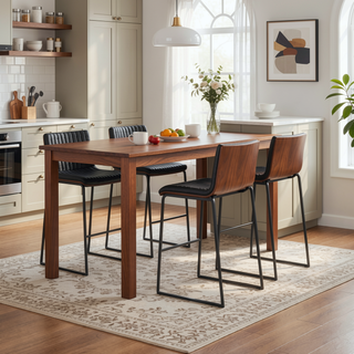 Sunvega Mason Mara Contemporary Fixed-Height Barstool with Upholstered Seat and Walnut Wood Back