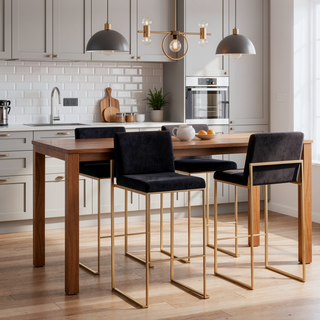 Sunvega Gold Steel and Black Velvet Upholstered High Back Bar Stool Set of 2