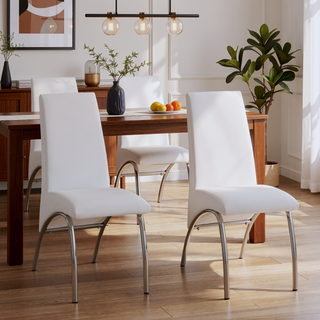 Sunvega Contemporary Faux Leather Armless Side Chairs with Metal Legs Set of 2