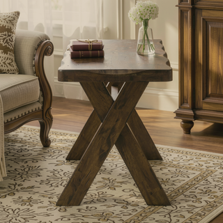Sunvega Knotty Nutmeg Dining Bench with Worn Edges for Traditional Country Decor
