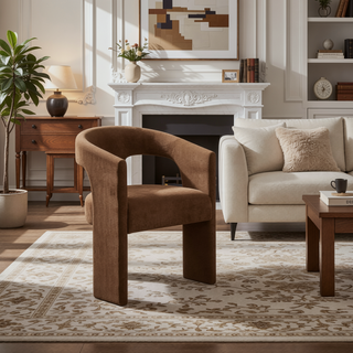 Sunvega Travertine and Plywood Arm Chair with Padded Seat and Back Cushion