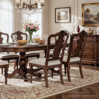 Sunvega Mahogany Queen Anne Traditional Upholstered Side Chair Set of 2
