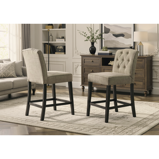 Sunvega Set of 2 Beige Upholstered Counter Height Chairs with Black Rubberwood Legs