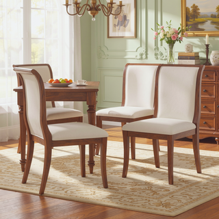 Sunvega Walnut Finish Upholstered Dining Chairs Set of 2 with Curved Lines