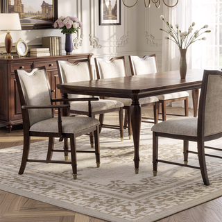 Sunvega Transitional Upholstered Arm Chair with Gold Capped Legs and Dark Cherry Finish