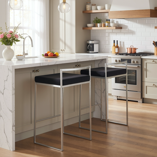 Sunvega Contemporary Stackable Counter Stool with Black Velvet Cushion and Stainless Steel Frame