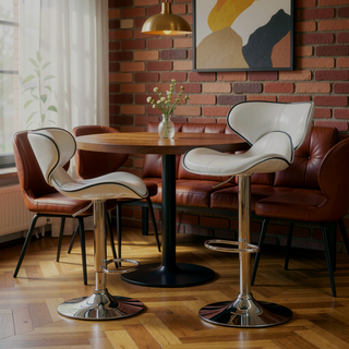 Sunvega Adjustable Swivel Barstool Set with Chrome Base and Faux Leather Seat