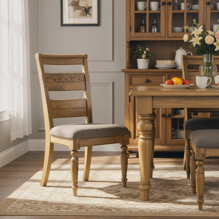Sunvega Rustic Caramel Finish Ladder Back Side Chair with Padded Taupe Seat