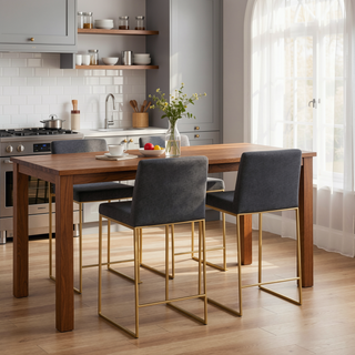 Sunvega Gold Steel and Charcoal Fabric High Back Counter Stool Set of 2