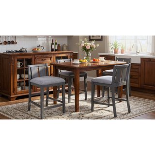 Sunvega Set of 2 Gray Upholstered Seat Counter Height Chairs with Footrest