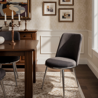 Sunvega Contemporary 2pc Side Chair with Silver Taupe Finish and Fabric Seat