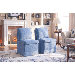 Sunvega Modern Linen Upholstered Armless Dining Chair with Storage and Casters
