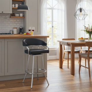 Sunvega 30 Inch Bar Height Swivel Modern Slate Gray Faux Leather Bar Stool