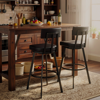 Sunvega Brown Metal Swivel Bar Stool with Faux Leather Upholstery