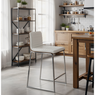 Sunvega Modern Mara Counter Stool with Faux Leather Seat and Stainless Steel Legs Set of 2