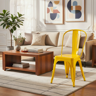 Sunvega High Gloss Yellow Metal Dining Chairs Set of 2 with 18 Inch Seat Height