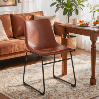 Sunvega Industrial Side Chairs with Black Steel Legs and Cognac Faux Leather