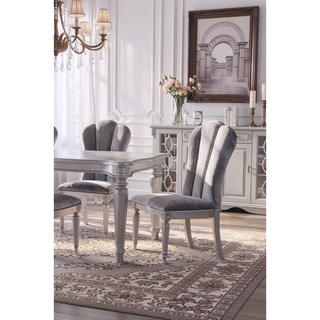 Sunvega Glam Style Silver And Light Gray Finish 2pc Side Chair With Fluted Legs