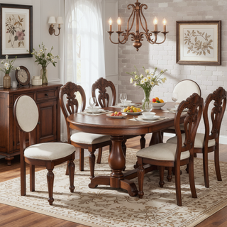 Sunvega Modern Rubber Wood Dining Chair with Boucle Upholstered Seat Set of 2
