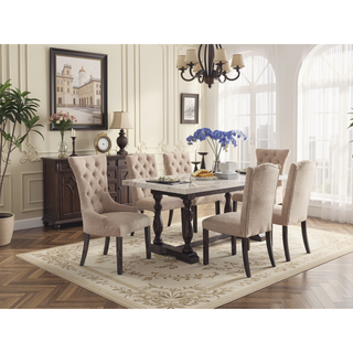 Sunvega Beige and Weathered Espresso Tufted Side Chair Set with Padded Seat and Wooden Legs