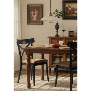 Sunvega Hillary Brown Leather Aire Walnut & Black Finish Side Chair Set of 2
