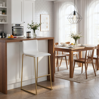 Sunvega Contemporary Gold Steel and White Faux Leather Barstool Set with Footrest