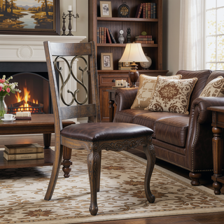 Sunvega Weathered Cherry and Black Open Back Side Chairs with Faux Leather Seat