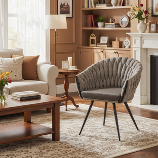 Sunvega Braided Matisse Contemporary Chair with Grey Faux Leather and Fabric Upholstery