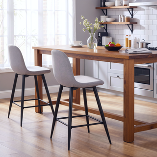 Sunvega Mid-Century Modern Black Metal Counter Stool with Light Grey Fabric