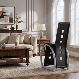 Sunvega Set of 2 Modern Counter Height Chairs with Black Faux Leather Upholstery