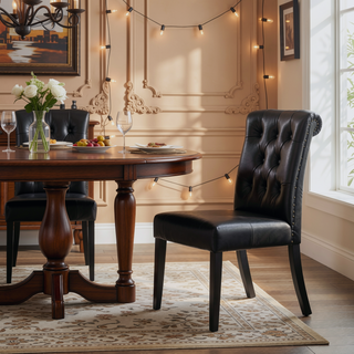Sunvega Dark Grey Roll Top Button Tufted Dining Chairs Set of 2