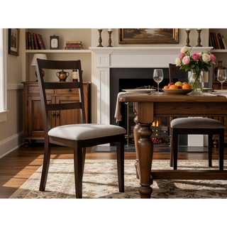 Sunvega Contemporary Rich Wood Finish Ladder-back Dining Chairs with Upholstered Seat