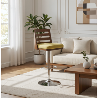 Sunvega Mid-Century Modern Adjustable Swivel Barstool with Upholstered Seat