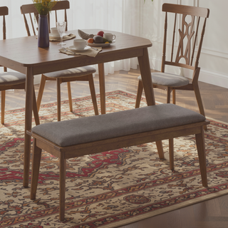 Sunvega Upholstered Dining Bench with Walnut Finish and Flat Tapered Legs