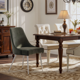 Sunvega Soft Fabric Upholstered Padded Side Chair with Curved Back and Sleek Legs Set of 2
