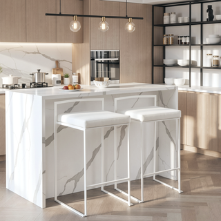 Sunvega Contemporary White Faux Leather Stackable Counter Stools Set of 2