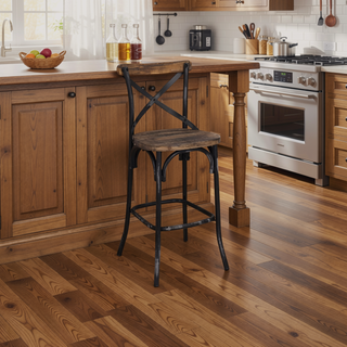 Sunvega Antique Black and Oak Bar Stool with Cross Back Design for Kitchen Counter